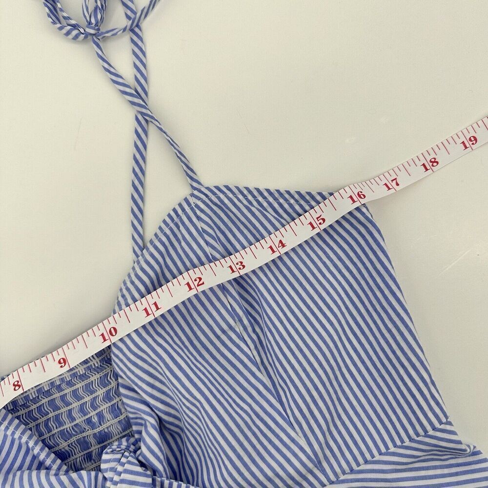 Maeve by Anthropologie Knot Front Peplum Tank Top Tie Strap Striped Blue Size 8 - Picture 8 of 10